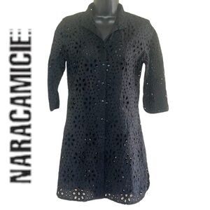 Naracamicie Women’s Italian Eyelet Embroidery Button Down Tunic Dress